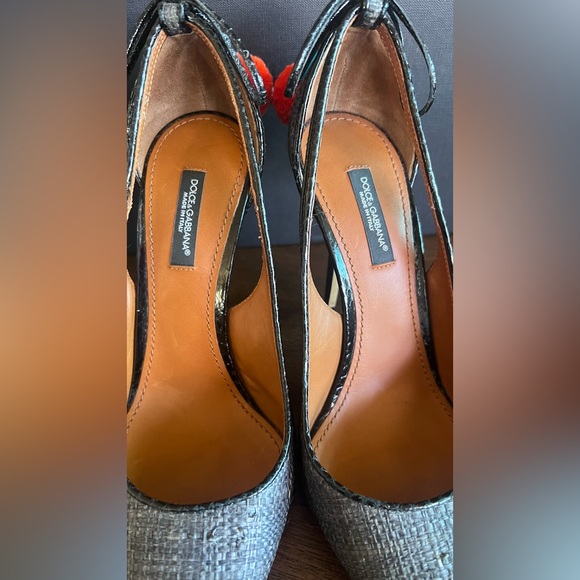 NEW Dolce & Gabbana DG Grey Raffia & Snakeskin Cutout Pointed Toe Heels EU 37 - Picture 2 of 12
